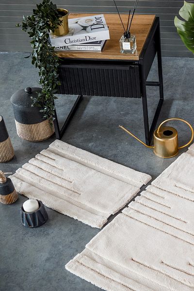 İyi Geceler İstanbul Hcw By Vegas Beige 100% Cotton Viscose 2 Piece Bath Mat Set