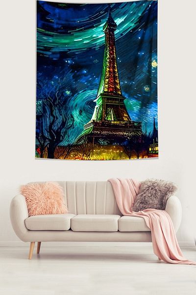 on the clouds Noapte înstelată Van Gogh și Turnul Eiffel Tapiserie de perete din țesătură rezistentă la pete