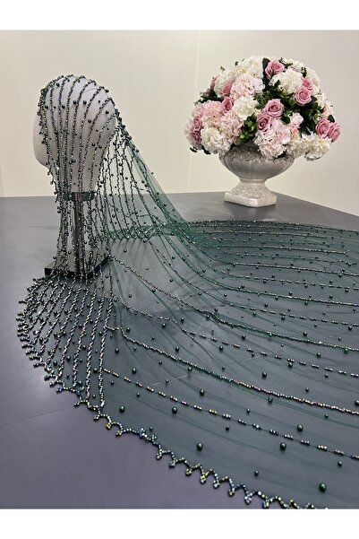 ZEN DUVAK Yeşil Nakışlı Gelin Duvağı