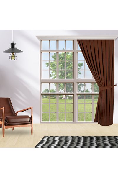 perhal perde ve halı Single Wing Brown Color Island 1-2 Sparse Pleat Background Curtain