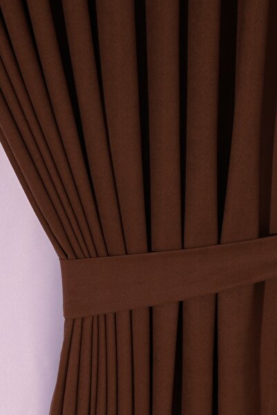 perhal perde ve halı Single Wing Brown Color Island 1-2 Sparse Pleat Background Curtain