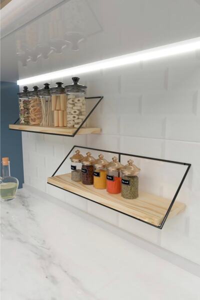 MSAĞWOODS Ikili Duvar Tipi Ahşap Raf Düzenleyici Organizer Ev Hediyesi Ofis Balkon Mutfak Banyo