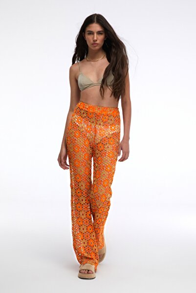 By Mare Style Luis Çiçek Desenli Turuncu Plaj Pantolonu