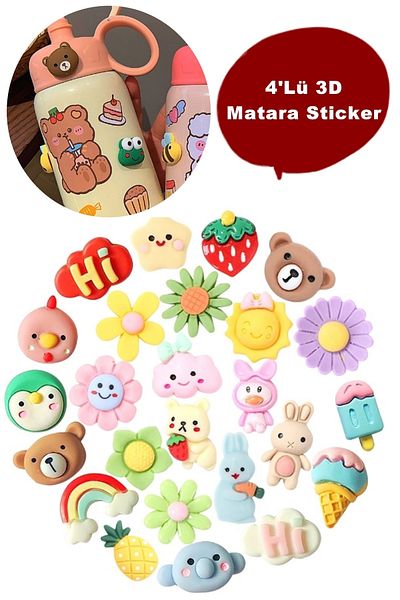 İndirimKap 4-Piece Motivational Water Bottle 3D Sticker Label| Embossed 3d Sticker