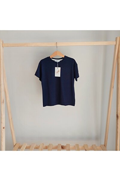 Leydukids Unisex Girl Boy Comfortable Fit Cotton Baby Kids Ecru and Navy Blue 2-Piece T-shirt