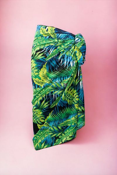 pistore Tropical Patterned Long Pareo Satin No Sheer Women's Beach Dress New Season