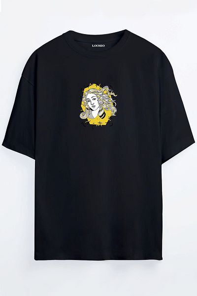 MELADYAN The Birth of Venus Digital Printed Unisex Black Oversize T-Shirt