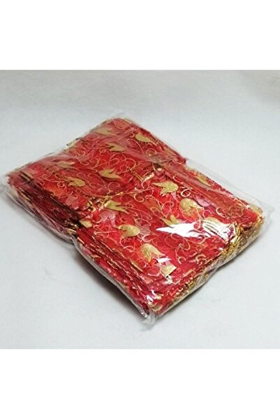 BÜYÜTEÇ KINA Kırmızı 100 Adet  9x12cm Çerez Kesesi Kına Kesesi Tül Kese