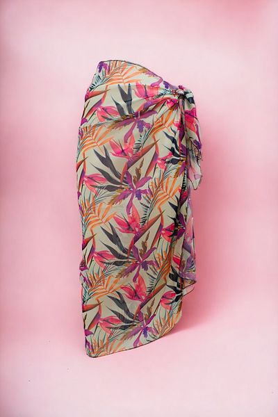 pistore Purple Leaf Patterned Long Pareo Chiffon Women's Beach Dress New Season
