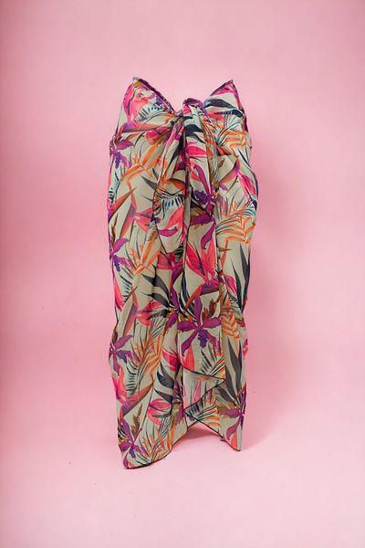 pistore Purple Leaf Patterned Long Pareo Chiffon Women's Beach Dress New Season