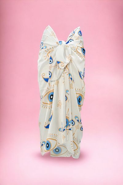 pistore White Eye Patterned Long Pareo Satin No Inner Display Women's Beach Dress New Season