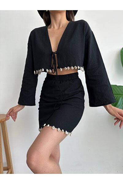 AÈC PRIVÈ Σετ καλοκαιρινής μπλούζας και φούστας από λινό γυναικείο ειδικό σχέ...