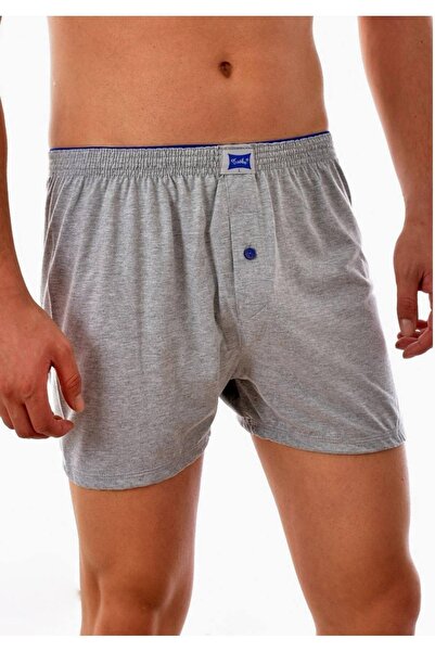 Tutku Men's Gray Cotton Buttoned Boxer 12 Pieces New Season