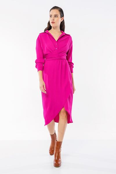 Berr-ın Kuşaklı Uzun Elbise Fuşya
