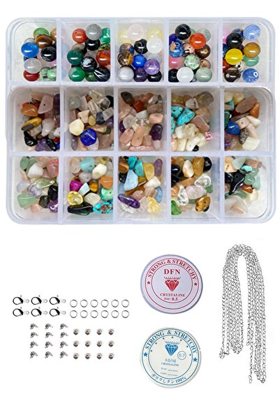 Pony Hobby 15'li Kutuda 8 Mm Doğal Taş Ve Kırık Doğal Taşlar Tasarım Takı Yap...