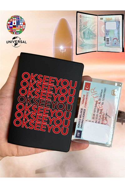 Cekuonline Ok See You Patterned Smooth Surface Leather Passport Cover Case Suitable for All Country Passports
