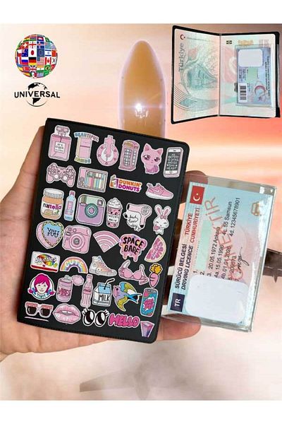 Cekuonline Pinkology Patterned Smooth Surface Leather Passport Cover Case Suitable for All Country Passports