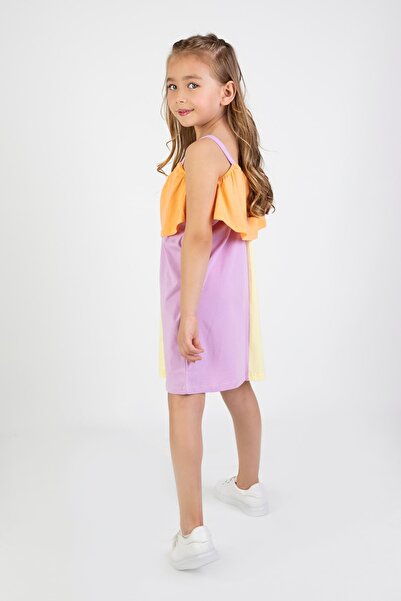 Harika KIDS Kız Çocuk Çok Renkli Diz Üstü Penye Plaj-havuz-deniz Elbisesi