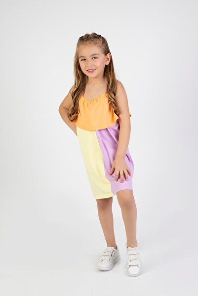 Harika KIDS Kız Çocuk Çok Renkli Diz Üstü Penye Plaj-havuz-deniz Elbisesi