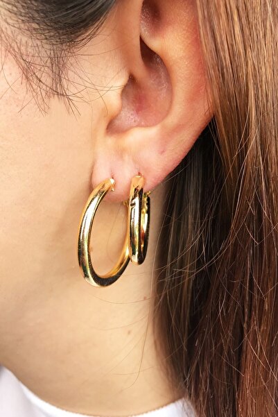 Bade Takı Kadın Gold Kalın Halka Küpe 4'lü Kombin Set