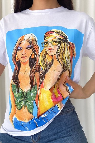 FEMELLE Tricou alb din bumbac imprimat nou sezon pentru femei
