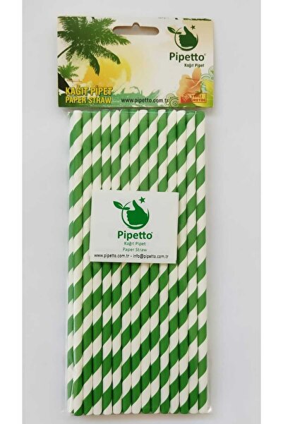 Pipetto Yeşil Beyaz Kağıt Pipet 20 cm 25 Adet