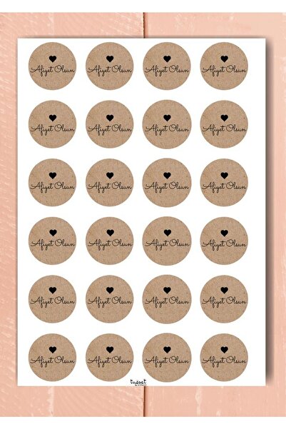 t tuğset etiket Kraft Sticker Etiket 4 Cm 48 Adet Afiyet Olsun Etiket-t496