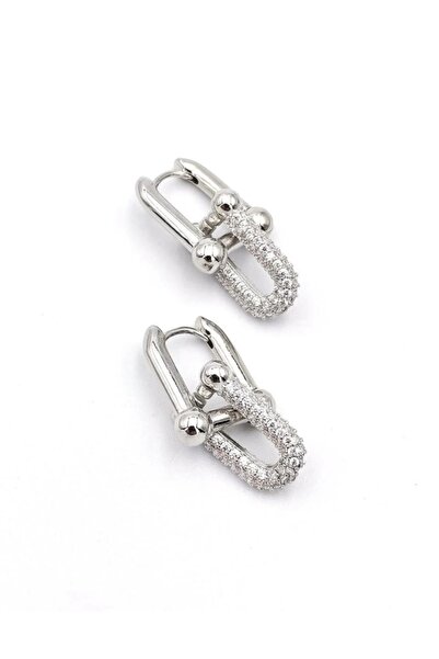 Labone Accessories Zirkon Taşlı Tiff Model Silver Çelik Küpe
