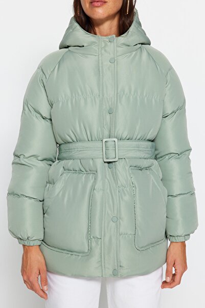 Trendyol Collection М'ятне водовідштовхувальне пальто великого розміру з застібкою на пояс TWOAW23MO00188