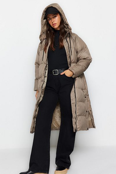 Trendyol Collection Palton lung de puf hidrofug - cu glugă și detaliu snap, nurcă obișnuită TWOAW24MO00104