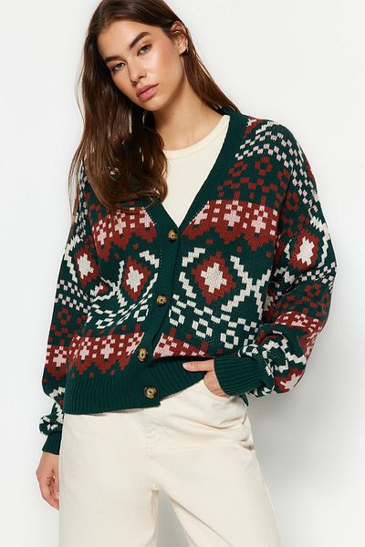 Trendyol Collection Πράσινη ζακέτα με πλεκτό με μοτίβο TWOAW22HI0329