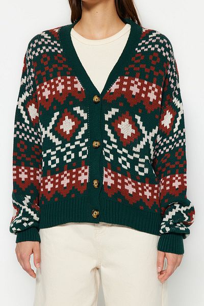 Trendyol Collection Πράσινη ζακέτα με πλεκτό με μοτίβο TWOAW22HI0329