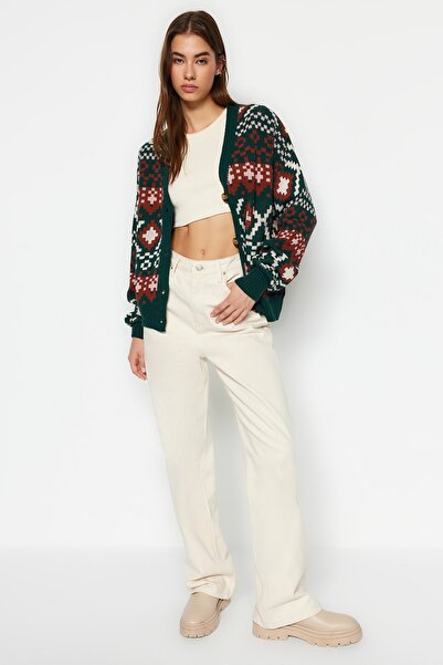 Trendyol Collection Green Self Patterned Knitwear Cardigan TWOAW22HI0329