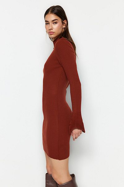 Trendyol Collection Knitwear Tile Mini Dress - Stand Collar, Twoaw23El01415
