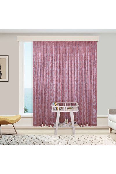 Ta-Ha Perde ve Halı Damaks Ottoman Pattern Pink-Dried Rose Knitted Wrinkle-Free 1-2 Sparse Pleated Tulle Curtain