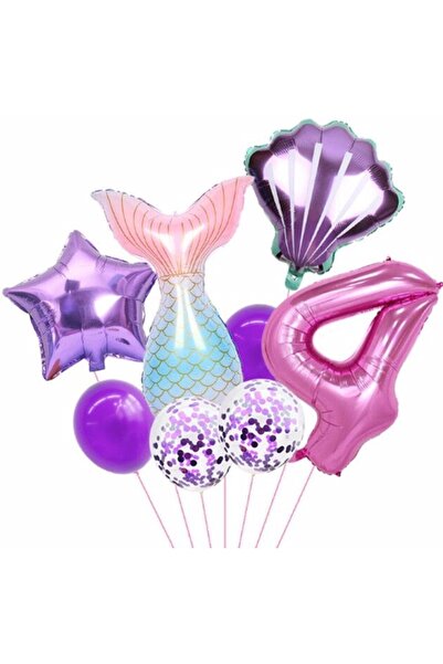 Parti Station Deniz Kızı Konsept 4 Yaş Balon Deniz Kızı Doğum Günü Set Yaş Ba...
