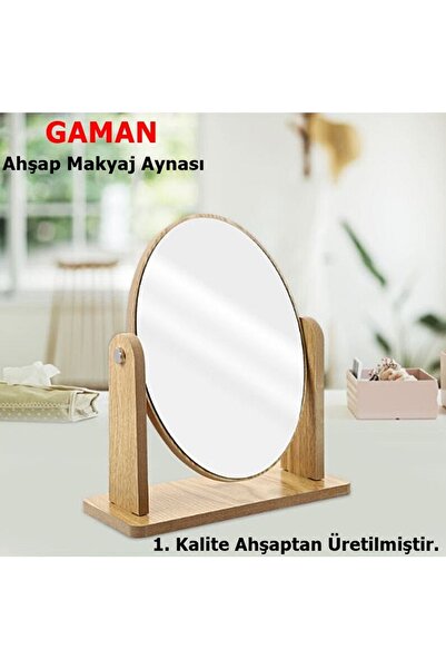 gaman Ayn-172 Ahşap Makyaj Aynası Masaüstü Ayna - El Aynası Ahşaptan Özel Ser...