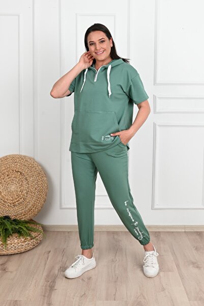 Koza Butik Γυναικείες αθλητικές φόρμες με κουκούλα Plus Size 3759-23