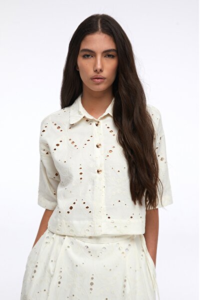 By Mare Style Alıx Linen & Cotton Embroidery Crop Jacket