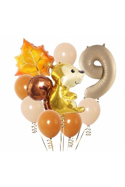 Parti Station Squirrel Autumn Woodland Forest Animals 9 Years Old Balloon Set Woodland Concept Birthday Set