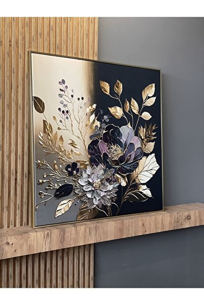 Markazip Altın Metal Çerçeveli Kanvas Tablo 70x70cm Kod: TLH10-K