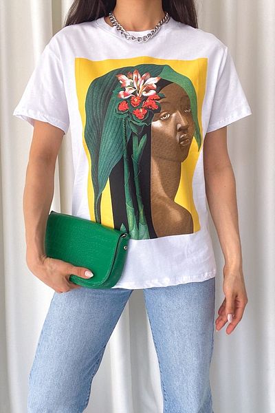 FEMELLE Tricou alb din bumbac imprimat nou sezon pentru femei