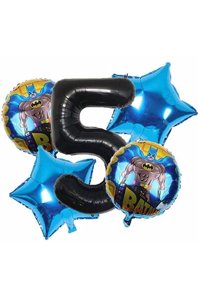 Parti Station Batman 5 Yaş Balon Set Yıldız Balon Folyo Set Konsept Doğum Gün...