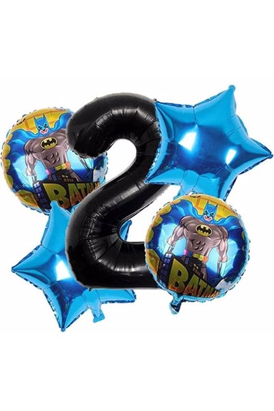 Parti Station Batman 2 Year Old Balloon Set Star Balloon Foil Set Concept Bir...