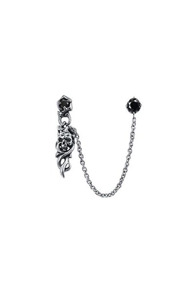 northstarshop Gothic Skull Hanging Black Zircon Stone Vintage Nail Model 316L Steel Men's Earrings