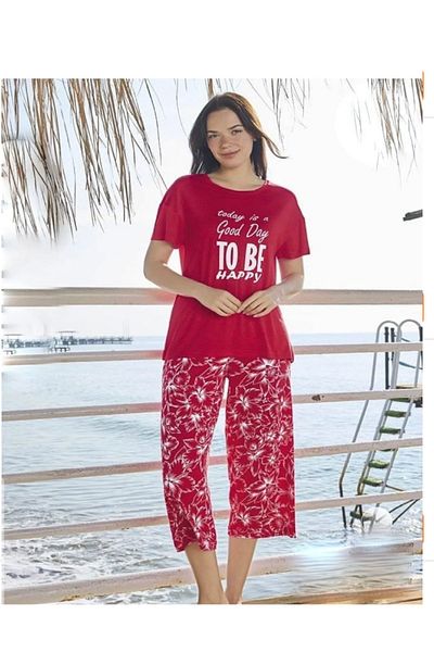 Aydoğan Women's Red Capri Pajama Set