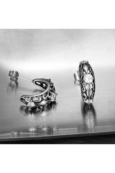 Viking Large Size Vintage Crescent Design - Zircon Stone King Size Men's Earrings 316L