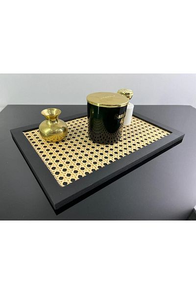 WOODMAR HOME Rattan Tray, Hazeran Presentation Tray, Decorative Box, Presentation Holder (HAZERAN) Black 20*30 Cm