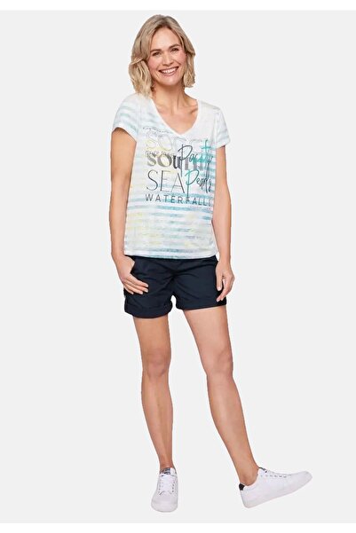 Soccx Gömlek Streifenshirt mit Ausbrenner-Effekten, V-Ausschnitt und Etiket Baskısı Kullanılmış Görünümde