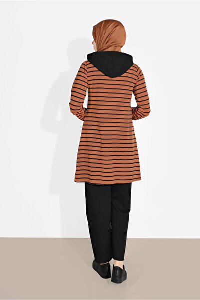 TRENDTESETTÜR Women's Orange (A.TILE) Striped Hooded Tracksuit 2426